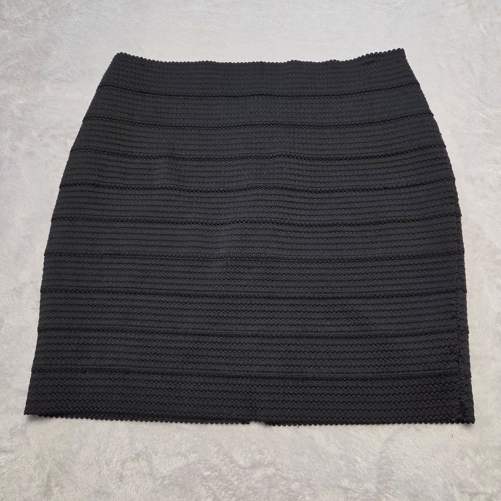 Express Black Textured Ripple Knit Bandage Bodycon Mini Skirt Office Siren L